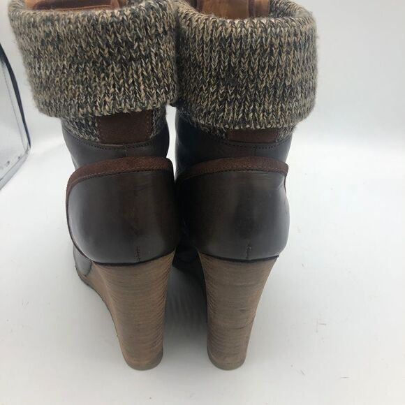 Chloe Leather Wedge Boots Socks Brown Lace Up 38.5 38 1/2 8.5 Winter Fall - Picture 5 of 9